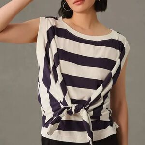 Maeve Tie Wrap Front Tee size XS Navy/White Sleeveless Cotton